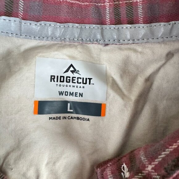 Ridgecut Toughwear Womens Large Button Up Flannel Shirt Red Wine Plaid Pockets - Picture 3 of 9